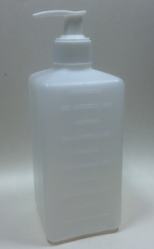 Kunststoffflasche 500ml eckig natur  inkl. passendem Seifenspender weiss